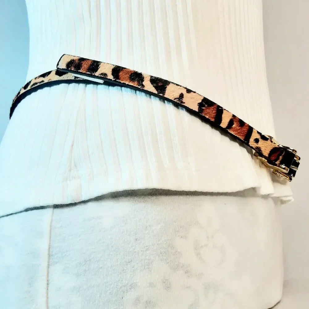 Womens Skinny Black Patent Leather Fuzzy Chita Print Reversable Belt Size Large